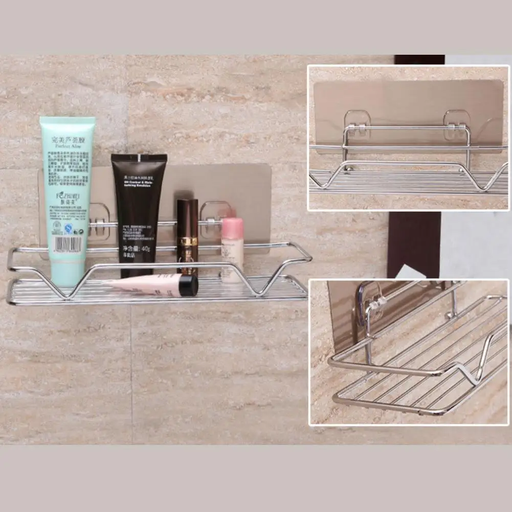 Bathroom Rack Shelf Stainless Steel Wall Mounted Adhesive Storage No Drilling Shampoo Holder Kitchen | Обустройство дома