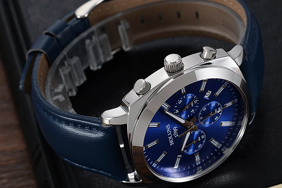 Мужские часы Relojes Hombre,, модные повседневные наручные часы, синие, для мужчин, студентов, с большим лицом, кожа, кварцевые мужские часы, Топ бренд
