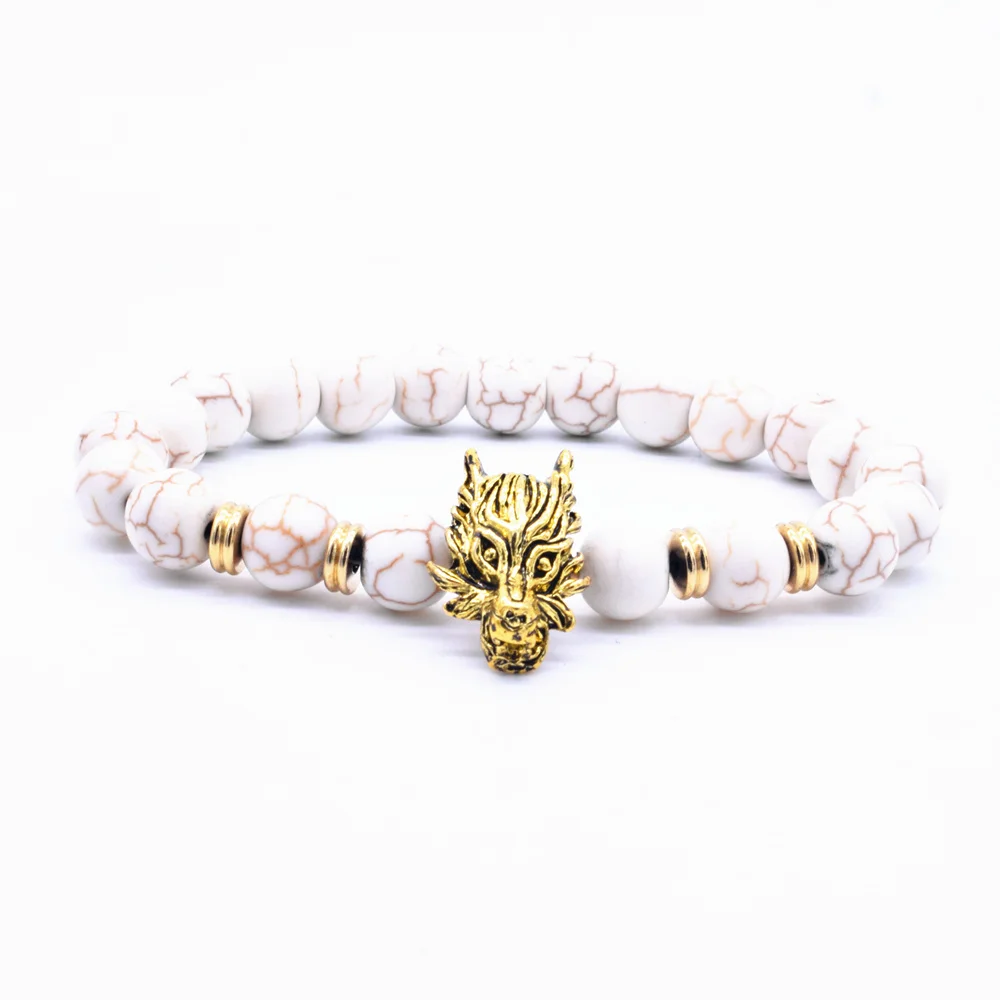 Браслет с бусинами из натурального камня для мужчин и женщин|head bracelet|wolf head braceletbead