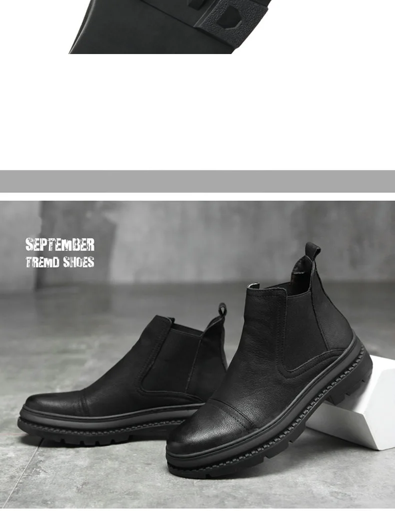 Plus Size 38-47 Chelsea Boots Men Winter Shoes Black Genuine Leather Thick sole Mens Footwear Warm Plush nonslip snow boots