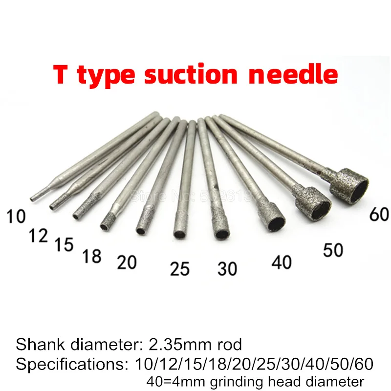 

1Pcs 2.35mm Shank T Type Suction Needle Diamond Concave Grinding Point Bits Drill Head Emery Eye-absorbing Carving Core Bit Hole