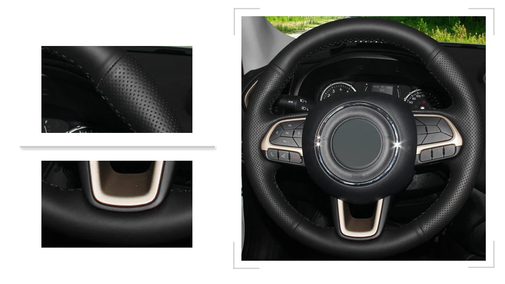 Черный PU искусственная кожа Чехол рулевого колеса автомобиля для Jeep Compass Renegade- Fiat Toro- Tipo