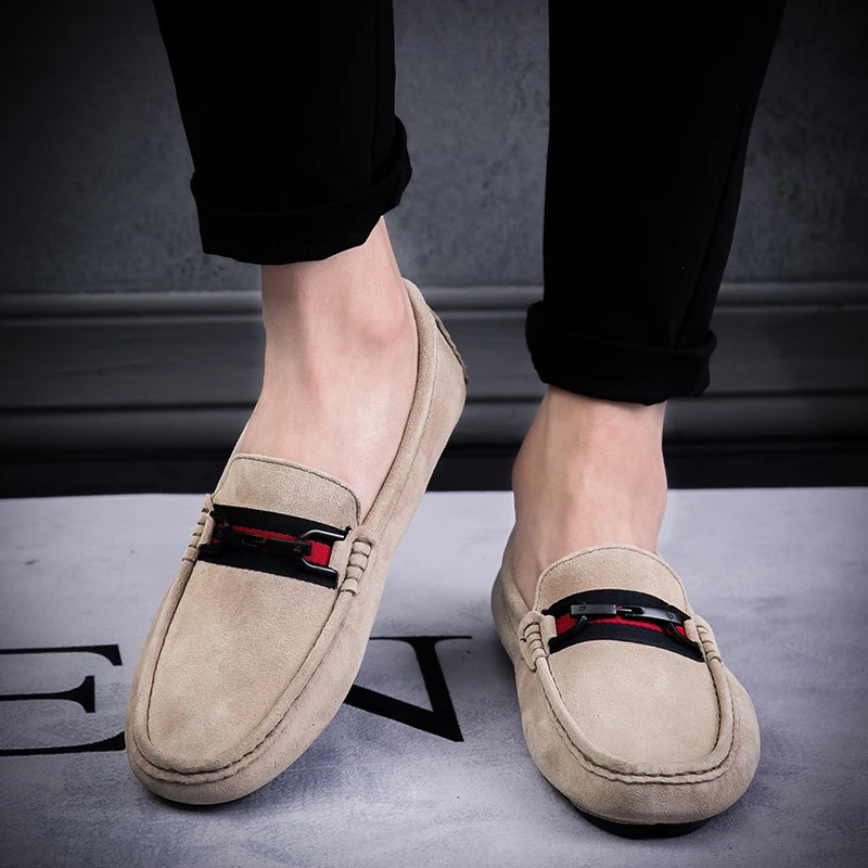 

Men Leather Shoes Casual Loafers Shoes Men's Driving Shoes 2019 Suede Loafer Moccasin Gommino Sepatu Slip On Pria Flats Khaki