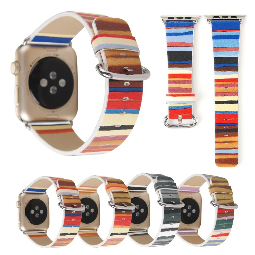 Кожаный ремешок для часов Apple Series 4 Single Tour Stripy Watch 1 2 3 iWatch 38 мм 42 мм|Ремешки часов| |