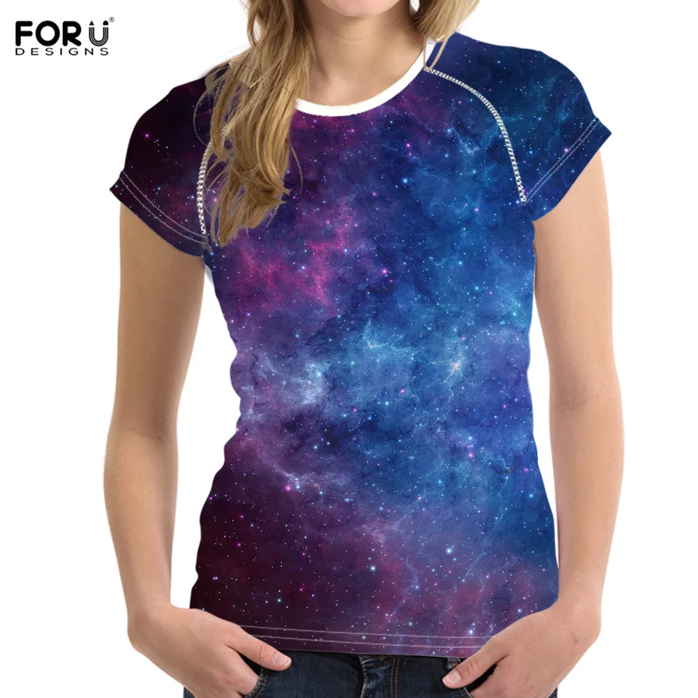 FORUDESIGNS/звездное небо солнце женские летние футболки модный дизайн Галактики