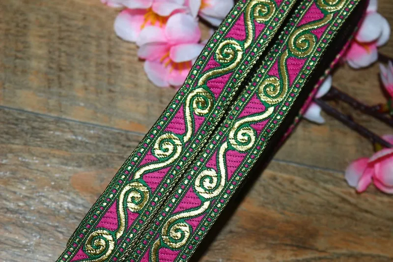 20 ярдов/Лот тканая жаккардовая лента 2 см Золотой Фон розовый геометрический узор