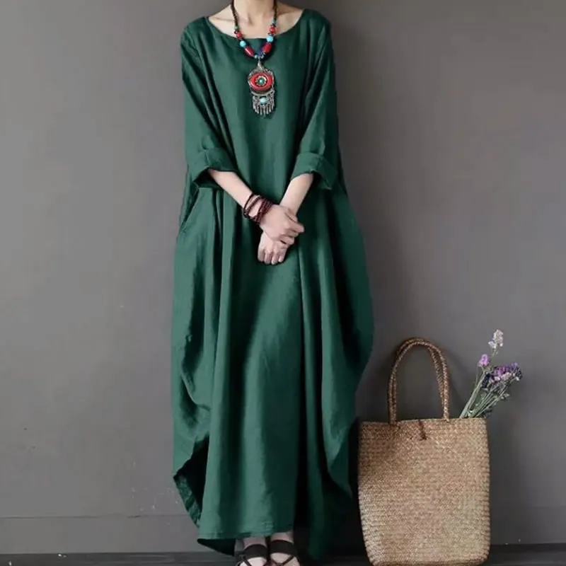 Женское платье Vestidos с длинным рукавом однотонное хлопковое белье свободное