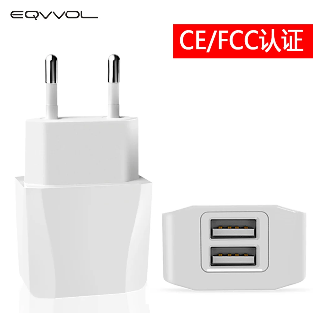 Eqvvol Dual USB Зарядное устройство мобильный телефон ЕС Plug Путешествия стены адаптер