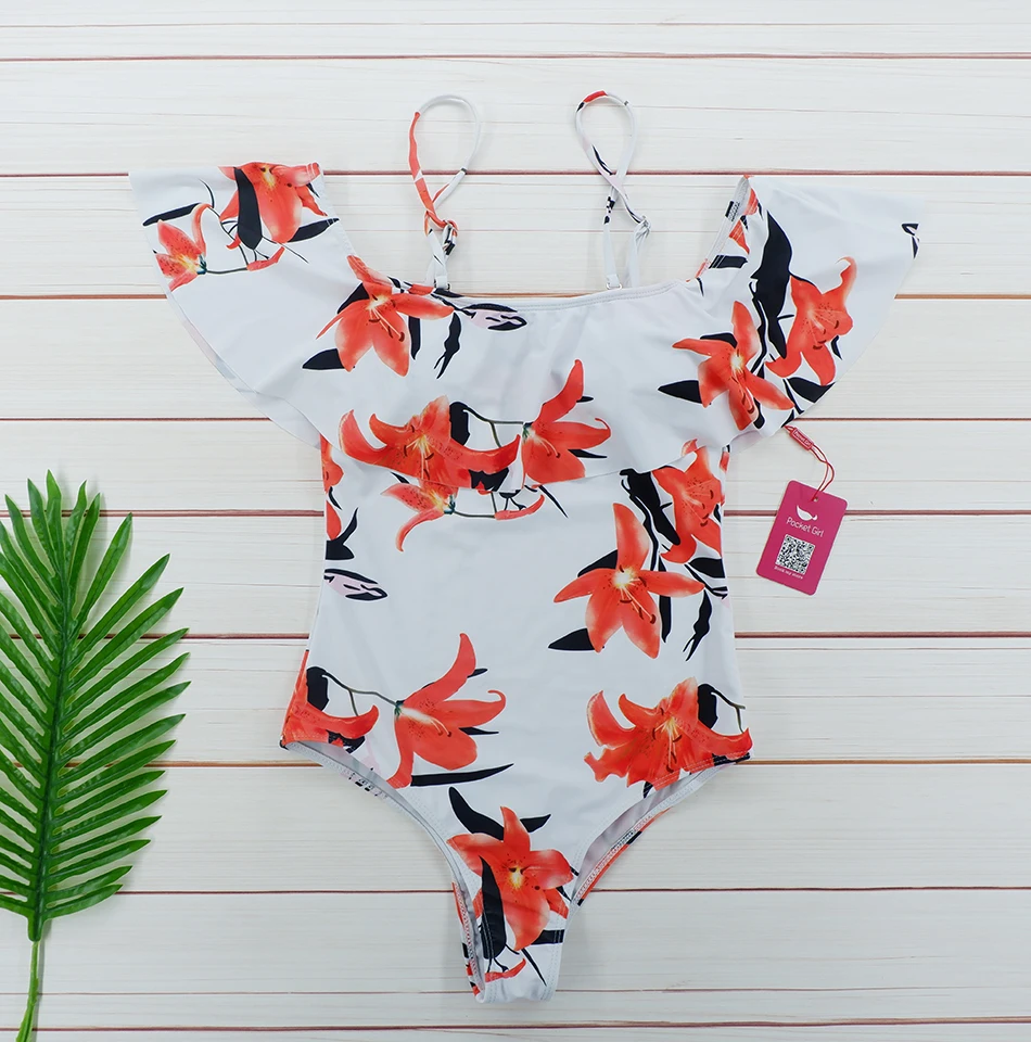 Слитный купальник карманной девушки 2017 с открытыми плечами женский купальный