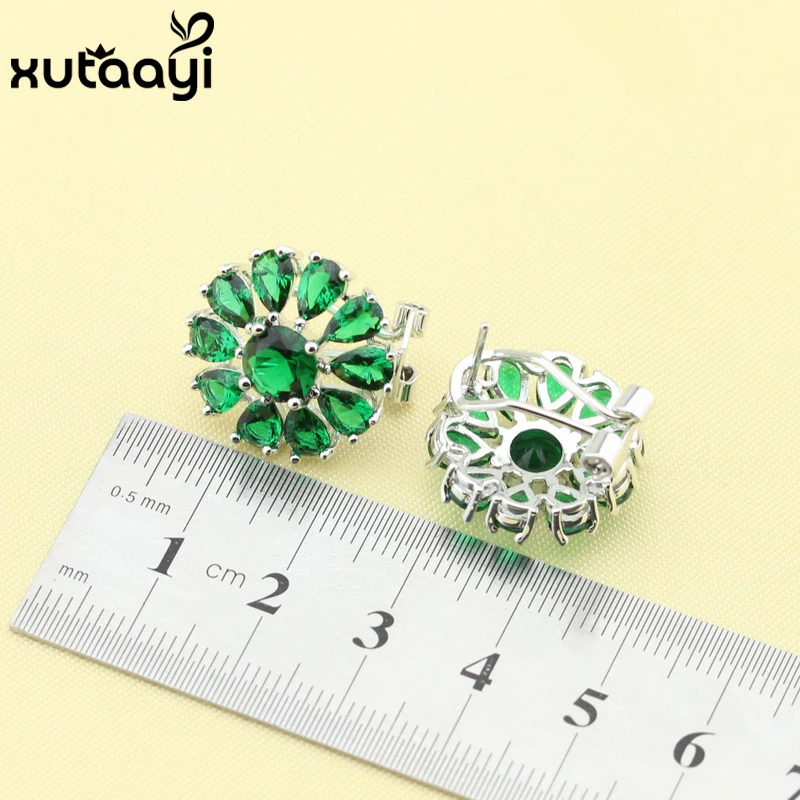 Зеленый имитированный изумруд новая мода серебряный цвет набор ювелирных