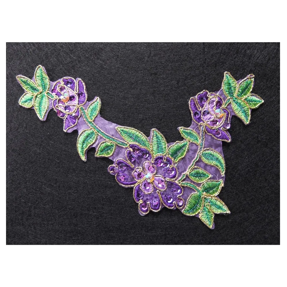 Free Shipping 2pcs/lot/color x New 11Colors(Silver Pink+)Sequin Beaded Flower Embroidery Lace Applique Trim Patches Collar BNC79 | Дом и сад