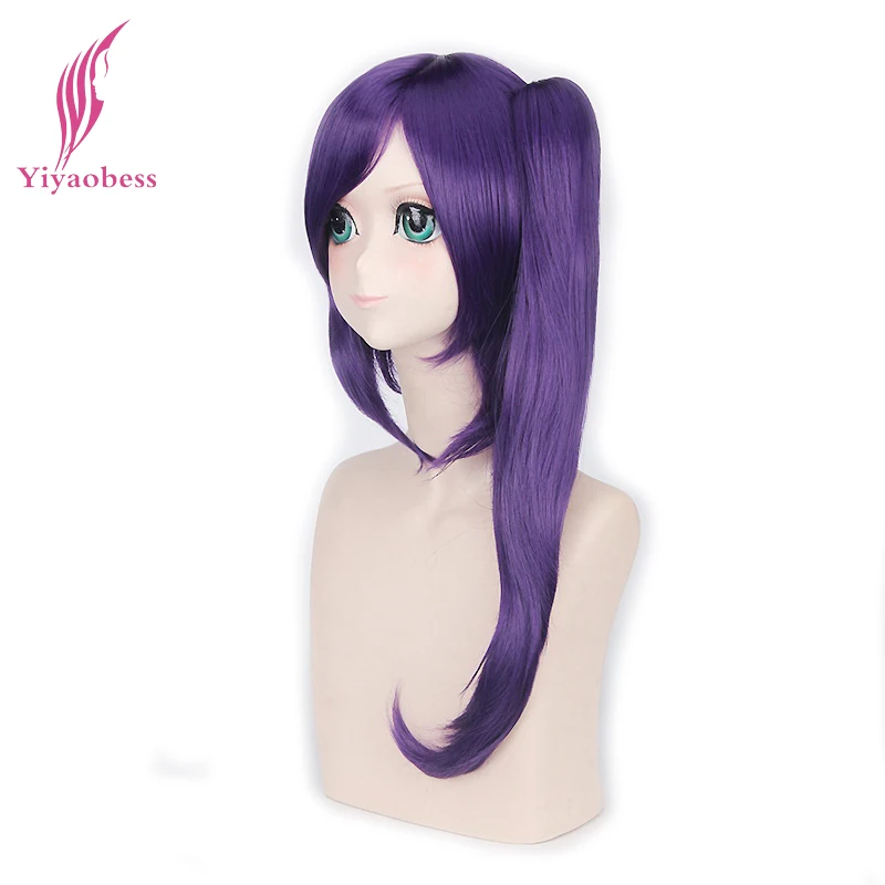 Yiyaobess Synthetic 24inch Gintama Terakado Tsu Long Wavy Cosplay Wig With Bangs Purple Women Wigs With One Ponytail