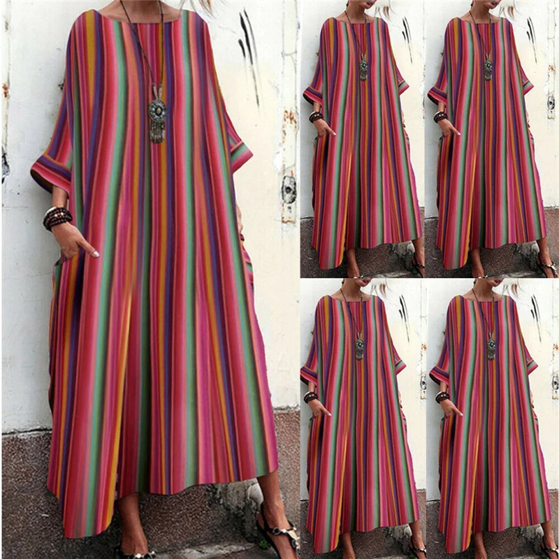 Women Summer Beach Boho Maxi Dress 2019 Striped Sexy Loose Long Dresses Vintage Party Vestidos Plus Size Robe Femme | Женская одежда