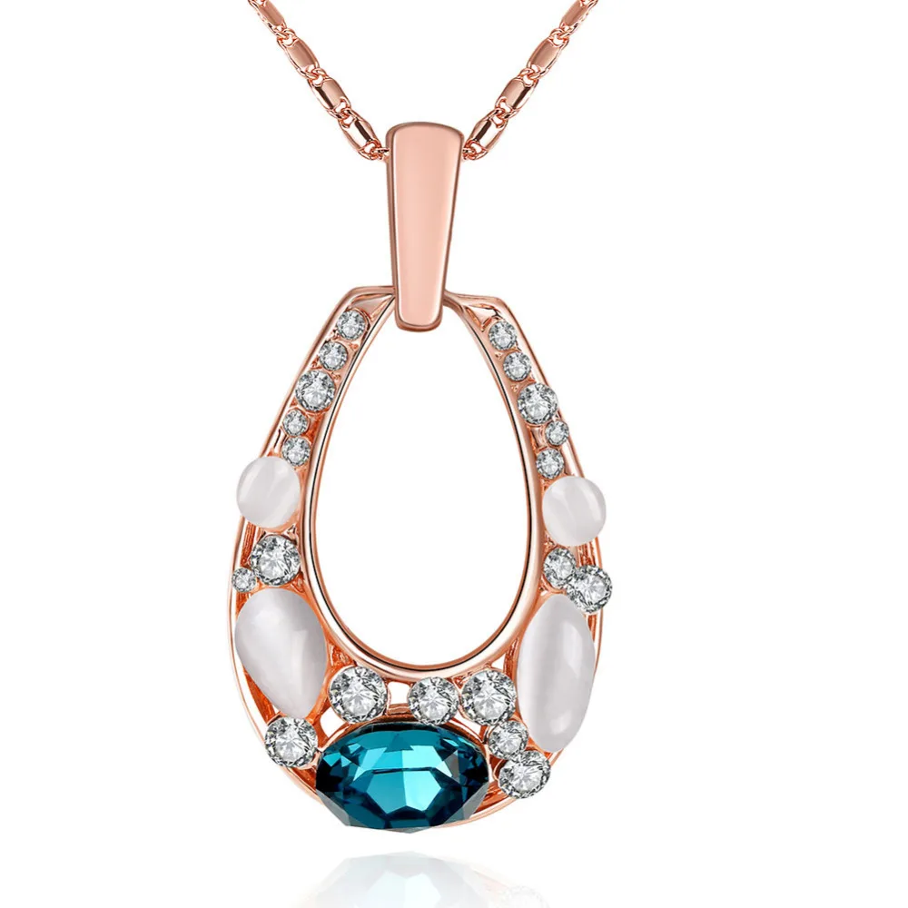 Женщины Леди Юбилей Заявление Neckalce Роскошный Большой Горный Хрусталь Опал