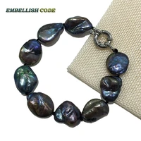wholesales 2016 new bracelet large size keshi stely melon seed shape natural fresh water pearl black blue fine jewelry
