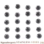 Роскошные серьги-гвоздики из нержавеющей стали 10 парлот, круглые серьги с черным фианитом, размеры 3-10 мм