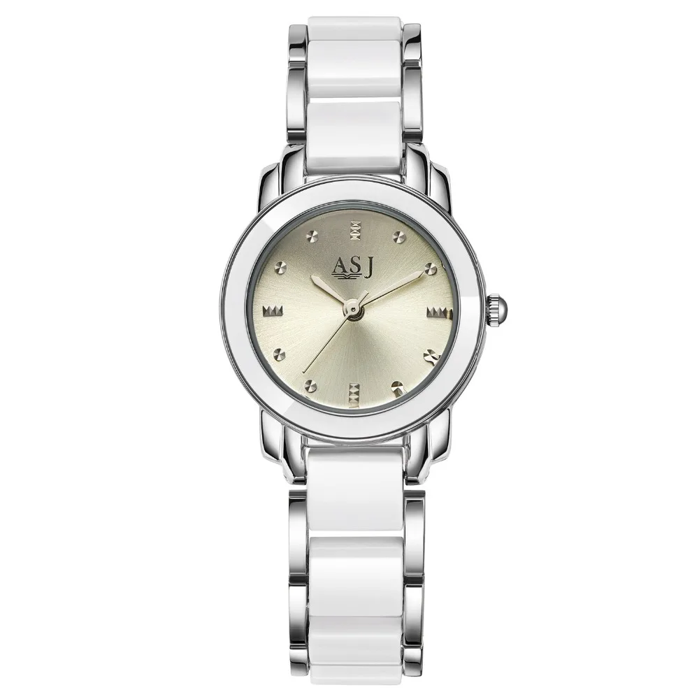 ASJ роскошные женские часы из розового золота керамические браслет модные