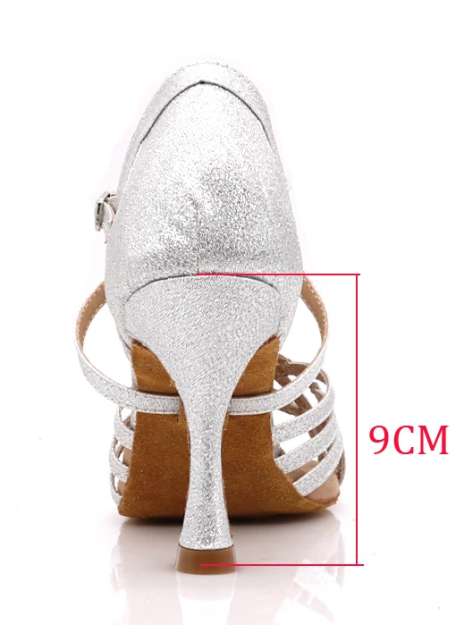 silver heel 9cm WUXIJIAO Women Party Dance Shoes Satin Shining rhinestones Soft Bottom Latin Dance Shoes Woman Salsa Dance Shoes heel5CM-10CM - Цвет: silver heel 9cm