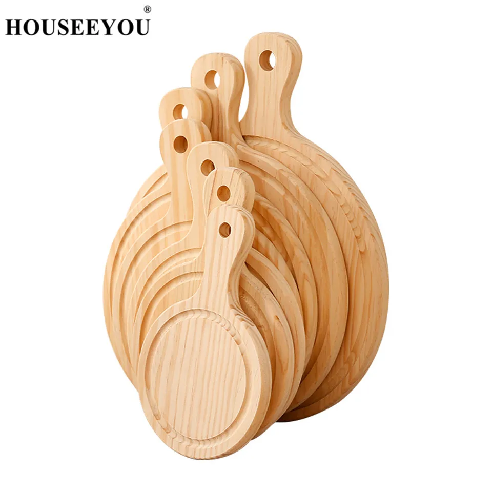 Деревянная доска для пиццы HOUSEEYOU круглая с ручкой сервировочный поднос