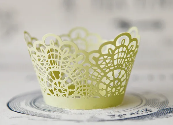 

Free Shipping light yellow cut hollow lace wedding cupcake wrappers color paper mini cupcakes cup cake baking cups wrapper