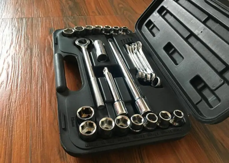 

24pcs 1/2" metric and sae 31mmL socket wrench set combination spanner 5inch 10inch rod 16mm spark plug socket H handle auto tool