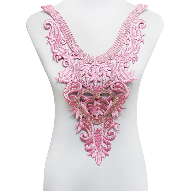 2 шт. вышивка бисером стразы розовый воротник кружево африканская патч с