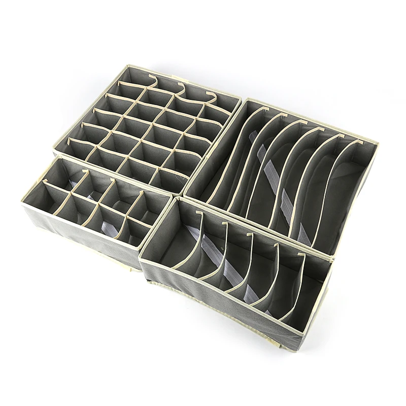 4PC Gray Складные Органайзеры для нижнего белья, разделители для шкафа, комода, органайзер для хранения одежды, коробка для бюстгальтеров, шарфов, галстуков, носков - Цвет: 4PC Gray