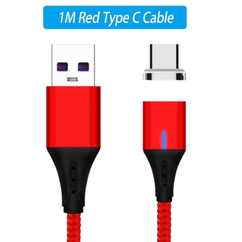 Red With Plug 5А Usb type C суперзарядный Магнитный кабель Кабо Usb Tipo C для huawei P30 P20 Pro mate 20 30 Pro Honor 20 Pro зарядный кабель шнур 1 м - Цвет: Red With Plug