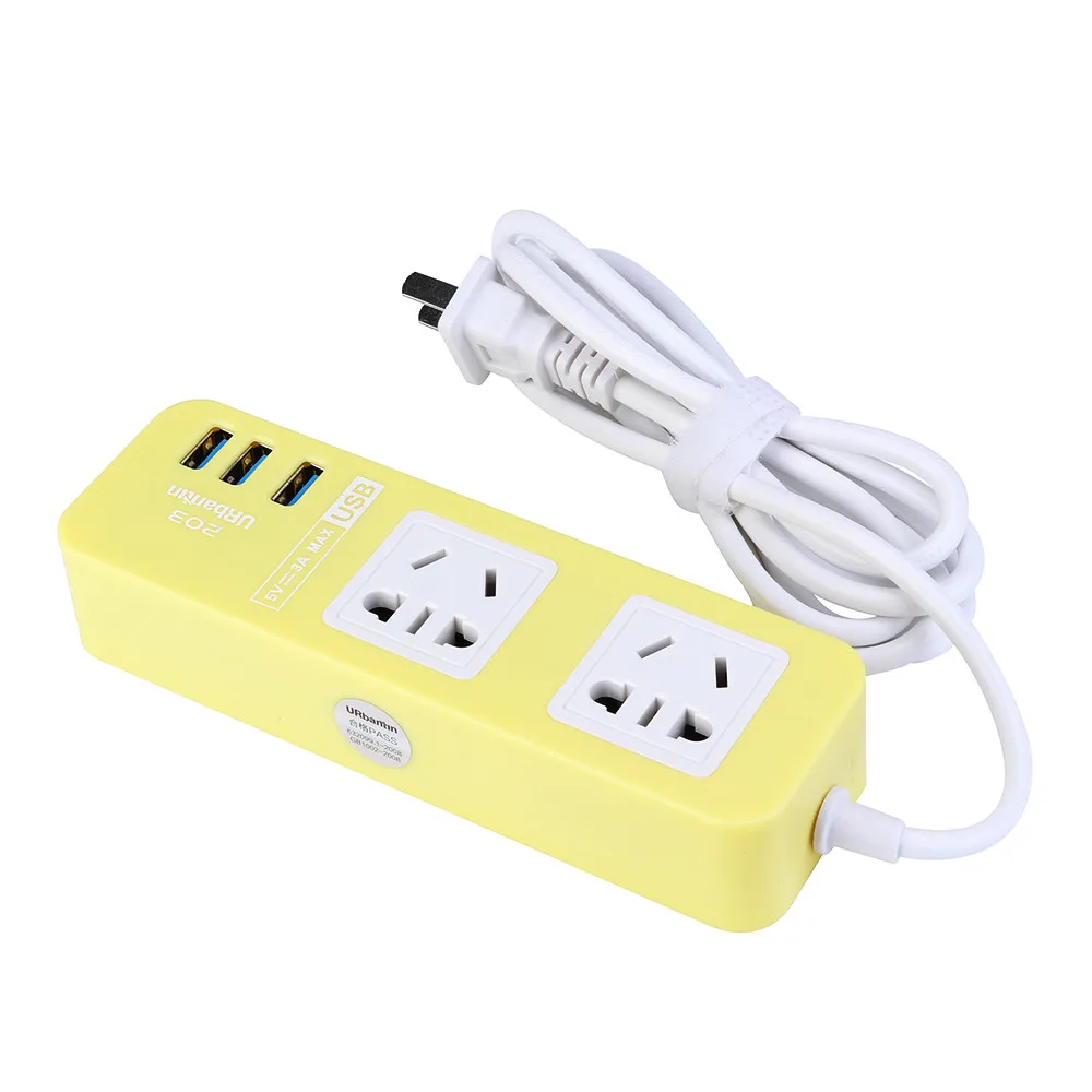 Yellow EPULA высокое качество 5.9ft США штекер 4 розетки сетевой фильтр с 3 портами usb Lightningproof - Цвет: Yellow