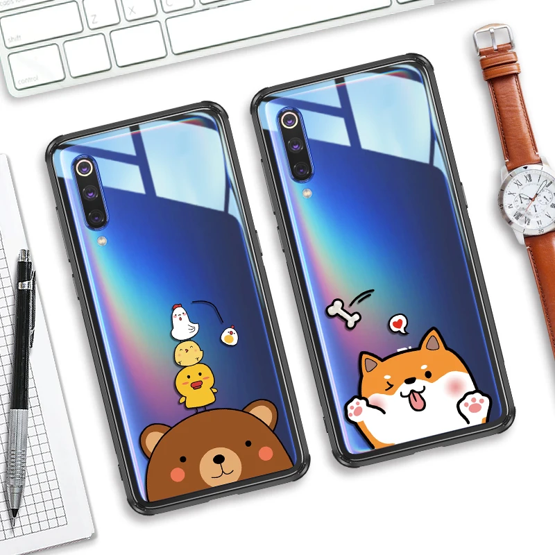 Vpower Tempered Glass Case for Xiaomi Mi9 Back Cover Silicone Soft Edge Coque Mi 9 M9 Cases 6.39 inch | Мобильные телефоны и