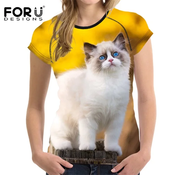 H6810BV FORUDESIGNS/3D Ragdoll кошка футболка с принтом для женщин Повседневное спортивные футболки Брендовая женская короткими рукавами Топ культур костюмы - Цвет: H6810BV