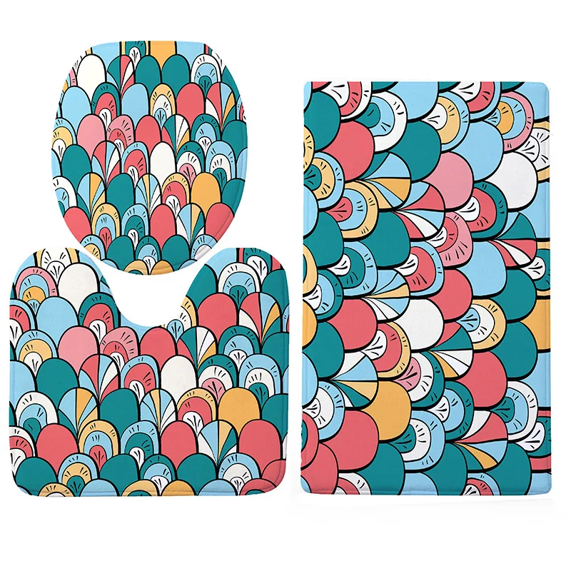 Ocean Wave Printing WC Toilet Seat Three-piece Bathroom Anti-skid Absorbent Carpet Set Cover | Дом и сад