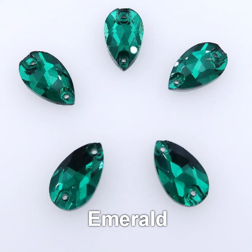 A12 Emerald Тонкие в форме капли плоские стеклянные кристаллы с двумя отверстиями 3 размера цвета микс Пришивные хрустальные бусины свадебное платье diy отделка - Цвет: A12 Emerald