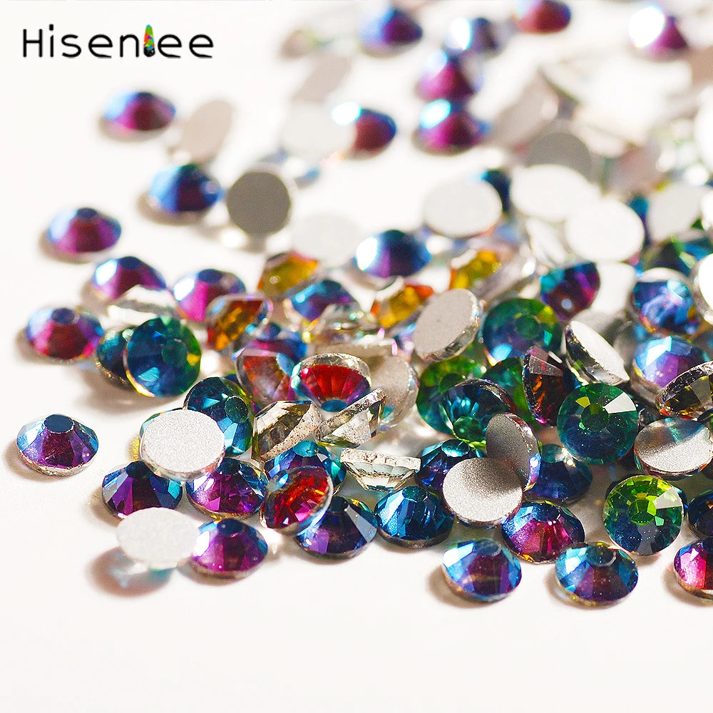 

High quality new full size charm round flat glass design green flame style rhinestone DIY nail / mobile phone shell decoration