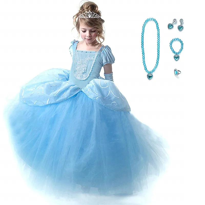 Cinderella Set 6 Маскарадный костюм Золушки для девочек на День рождения; нарядное платье принцессы с перчатками; детское платье-пачка в стиле Золушки на Хэллоуин - Цвет: Cinderella Set 6