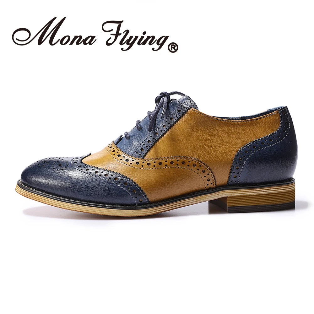 Mona Flying/женские кожаные оксфорды на шнуровке; Разноцветные оксфорды с перфорацией типа «броги»; туфли в стиле Дерби для женщин; женские B098-3 для девочек