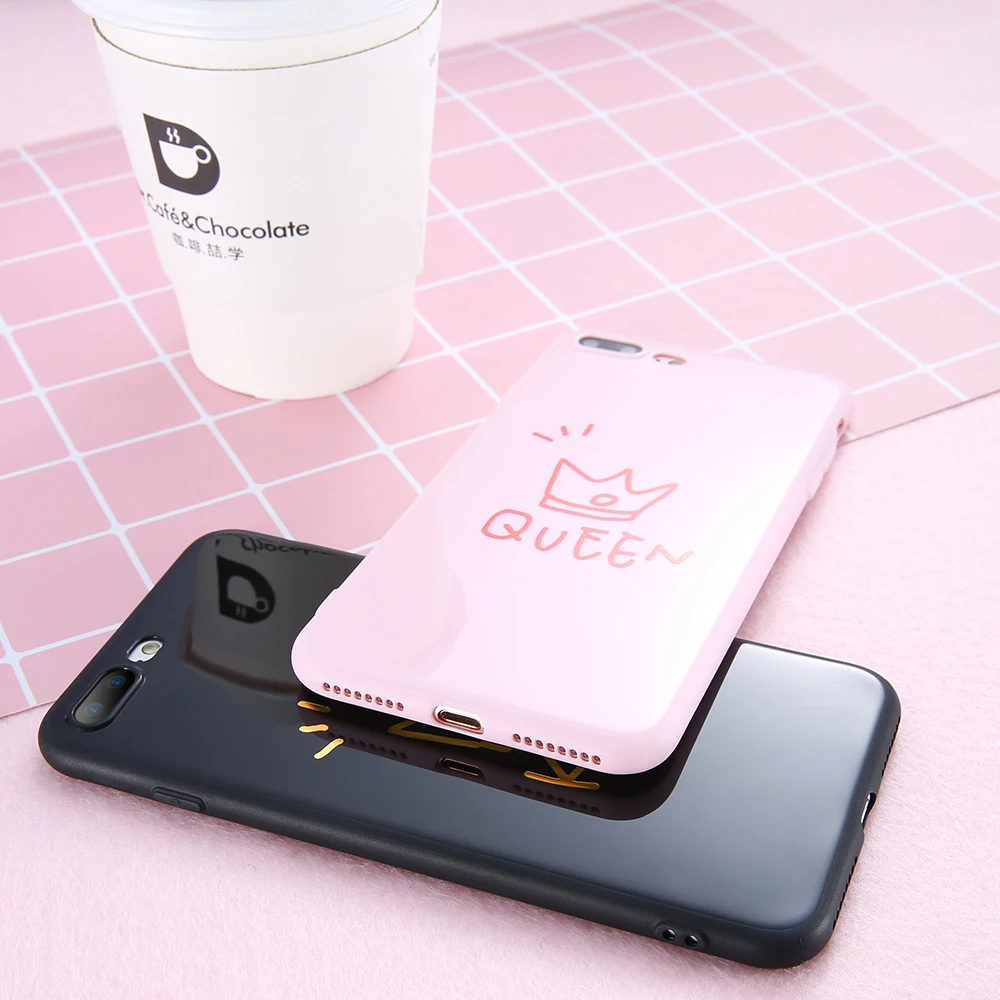 KISSCASE Soft Couples Phone Cases For iPhone 6 6s Plus 7 Case Cute Black-pink King&ampQueen Couple Cover X 8 |