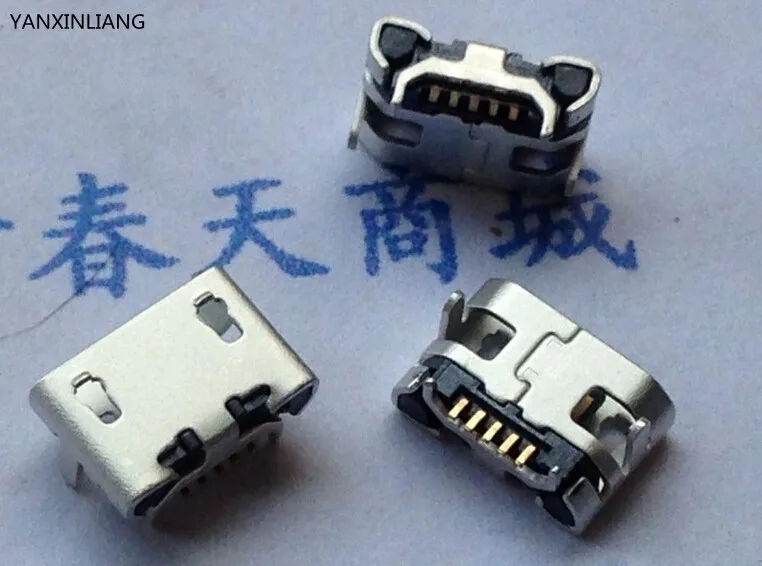 50 шт. микро-USB 5 контактов без бокового ОКСа Рог Женский Usb Разъем плоский рот