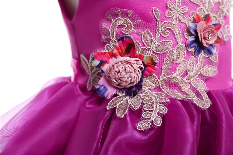 Candy Color Three-dimensional Embroidered Flower Princess Girls Dress Children Organza Pettiskirt Violet Formal | Детская одежда и