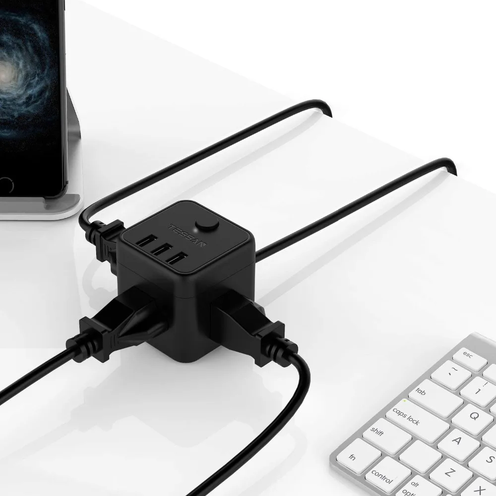 Портативная силовая лента Tessan с 3 usb-портами и 1 штепсельной вилкой США, 3 штепсельной вилкой США, зарядная станция с 5 футовым удлинителем для розетки США