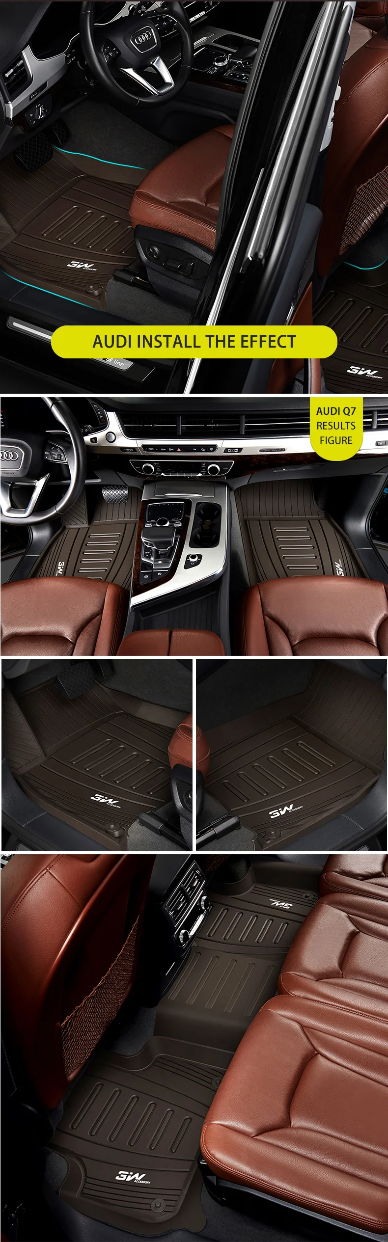 Автомобильные коврики для Audi A3/Q3/Q5/Q7 с 3 Вт индивидуальные специальные резиновые tpe, черный