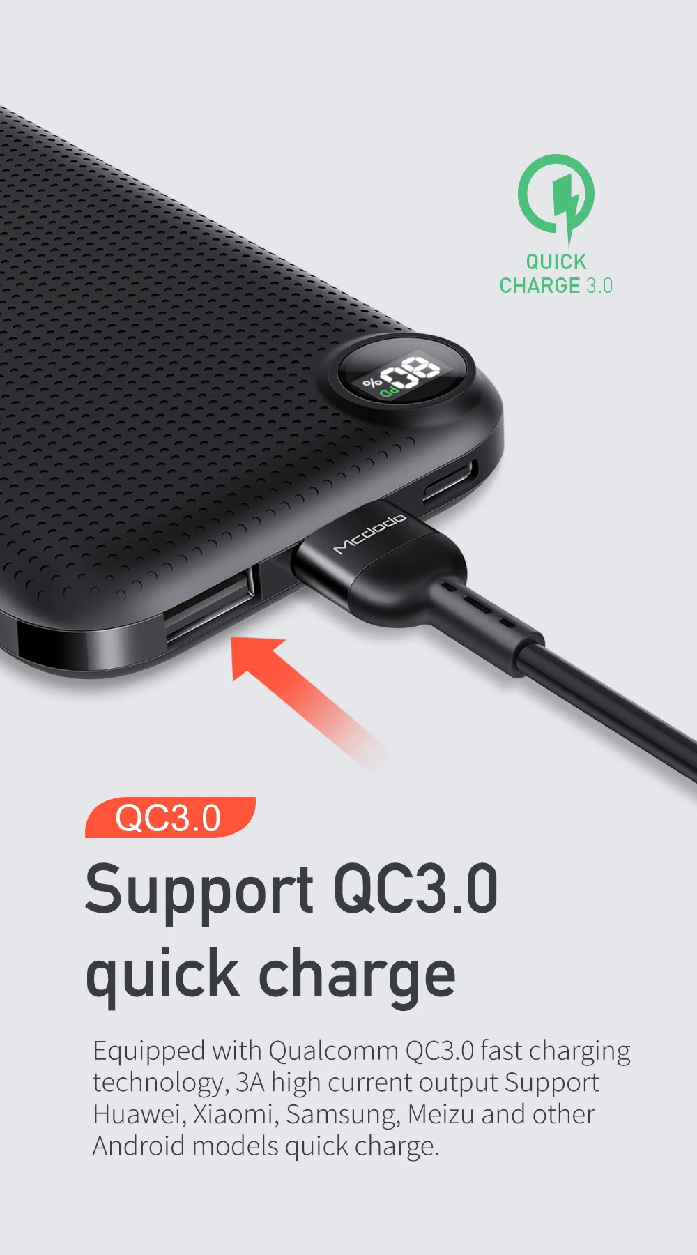Mcdodo usb type-C PD 18 Вт power Bank 10000 мАч QC 3,0 Быстрая зарядка внешняя батарея для Xiaomi IPhone светодиодный дисплей портативное зарядное устройство