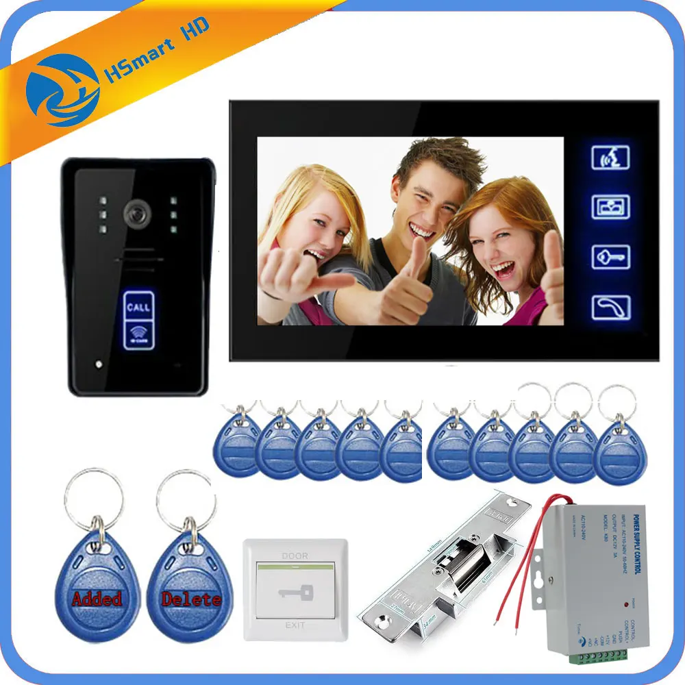 1Camera V 1LCD 7 дюймов 3 монитор видео домофон система+ ID Брелоки+ Электрический замок+ Индуктивная карта камера+ блок питания+ дверной выход - Цвет: 1Camera V 1LCD