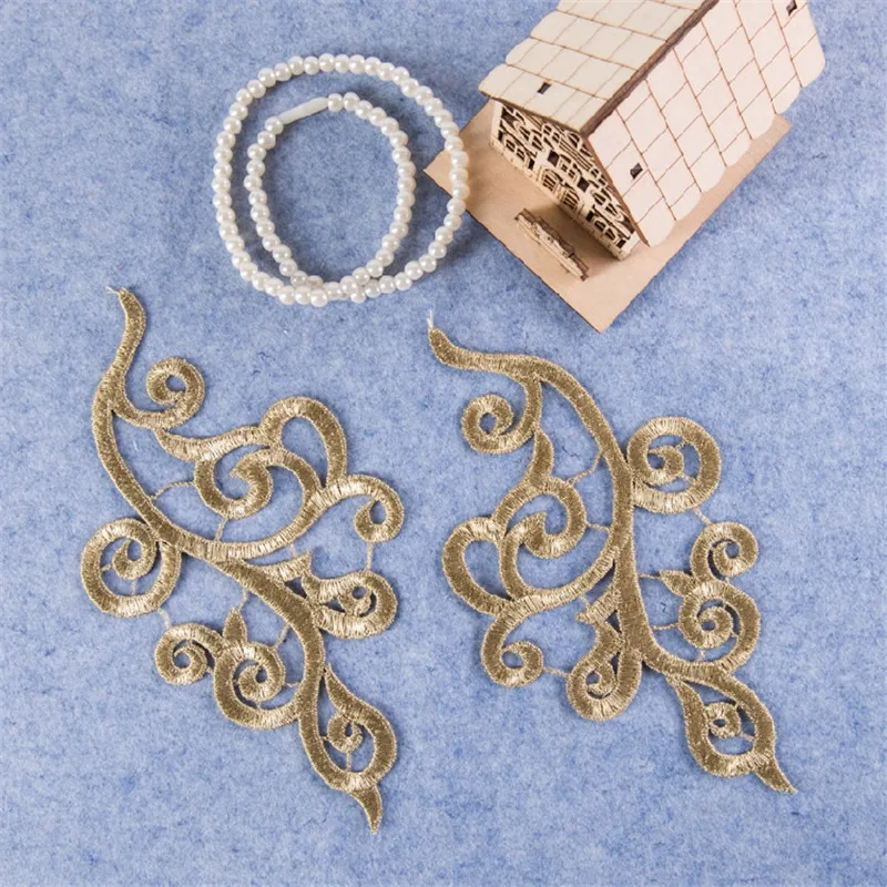 1 пара золотые кружева симметричная золотая нашивка ткань паста одежда свадебное