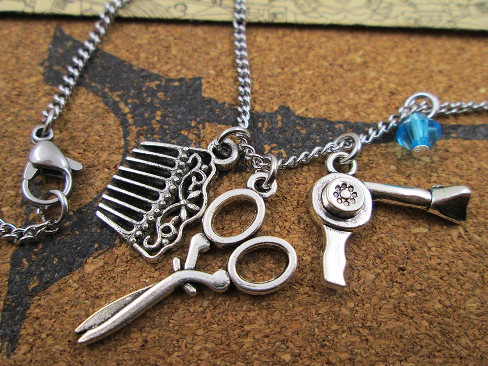 

12pcs/lot Occupation necklace ,hobby charm jewelry,birthday gift,hairdresser necklace/bracelets/keychain