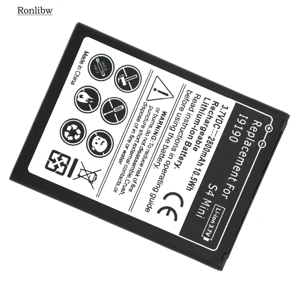 Аккумулятор Ronlibw B500BE B500AE Сменный аккумулятор для Samsung Galaxy S4 mini I9190 I9192 I9195 I9198 1x2800