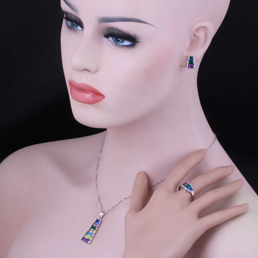 Trapezoid Multigem разноцветный Кубический Цирконий 925 стерлингового серебра ювелирные