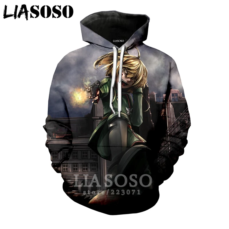 LIASOSO Новинка зимы для мужчин женщин Толстовка 3D принт аниме Youjo сенки Сага Тани худи Обитель зла с длинным рукавом Топ пуловер B086-1