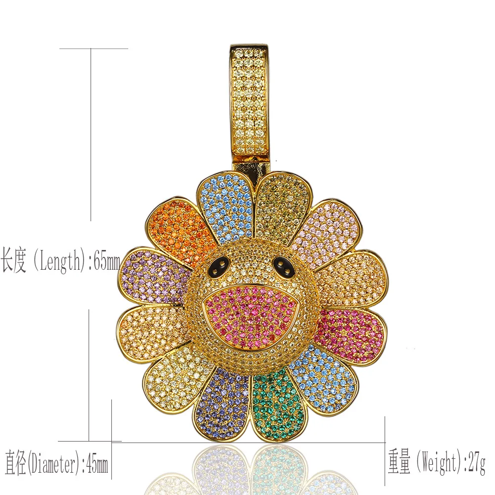 Хип хоп 3A Циркон вращающийся улыбка RotationTakashi Мураками ожерелье из подсолнечника