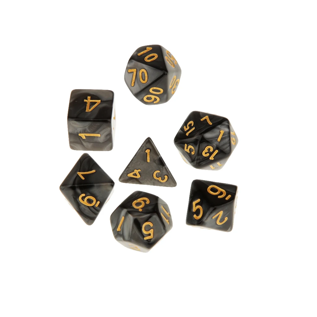 7 наборов многогранных игральных костей для D & DND RPG MTG + Dice Cup черные вечерние и